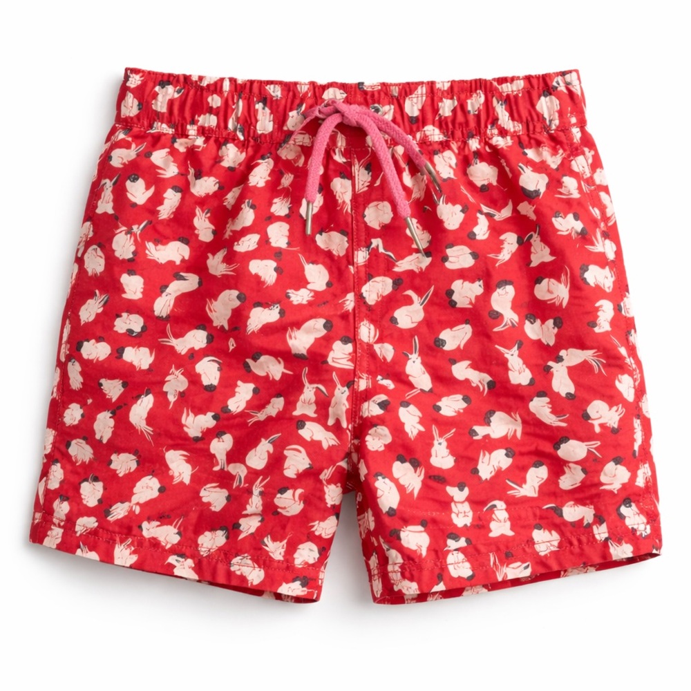 Maison Me Boys Red Rabbit Swim Trunks, Mesh Liner, MSRP $64, M (8-10)